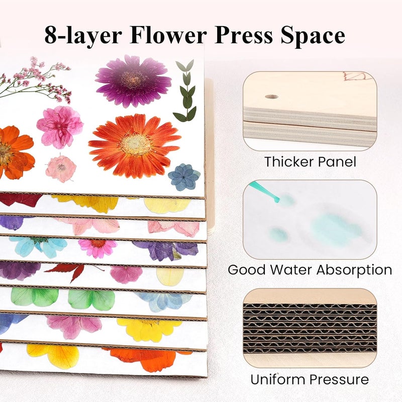 Aboofx Flower Press Kit, Craft Kits 11.2" x 11.2" 8 Layers Wooden Flower Pressing Kit for Crafts Pressed Flowers and Plant for DIY Art, Preservation for Bookmark Frame Wedding Drying - Image 4